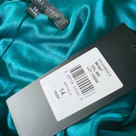 David Meister One Shoulder Ruffle Trim Maxi Dress Size 14 NWT Green - Picture 8 of 11